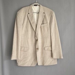 Stafford Blazer Men 50L Solid 2 Button Ivory Oatmeal Suit Jacket Vented
